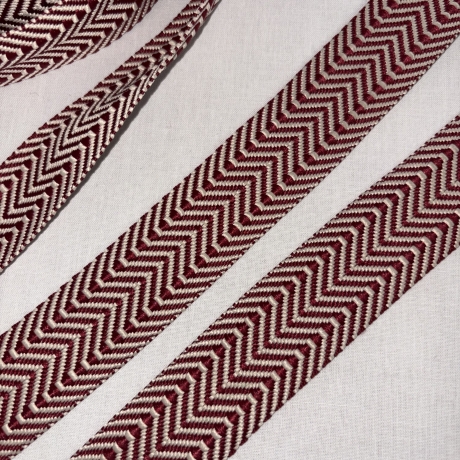 Gurtband Fischgrät bordeaux & natur doppelt Zickzack 40 mm rot
