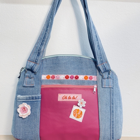 Handmade Handtasche Damen pink Jeans romantisch Kunstleder kaufen