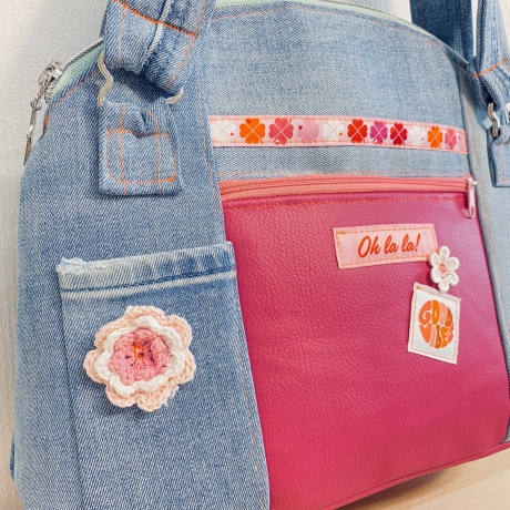 Handmade Handtasche Damen pink Jeans romantisch Kunstleder kaufen