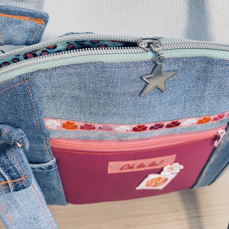 Handmade Handtasche Damen pink Jeans romantisch Kunstleder kaufen