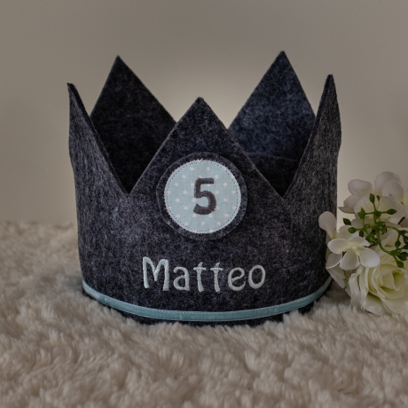 Geburtstagskrone mit Name und Zahl♛Filz♛hellblau