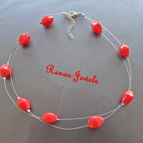 Keramikkette rot Kette kurz zweireihig Keramik Perlen