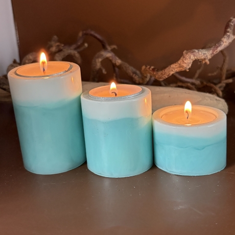 Teelichthalter 3er Set aus Epoxidharz mint weiß wohnaccessire