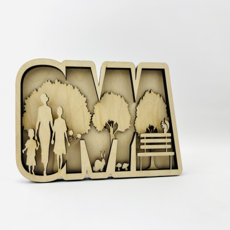 Oma-/Opa-Schriftzug in 3D-Optik aus Holz gelasert