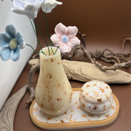 Handgefertigtes Epoxidharz-Deko-Set mit Tablett 
