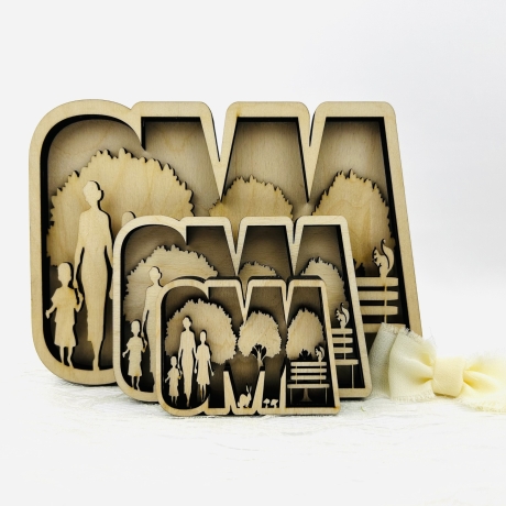 Oma-/Opa-Schriftzug in 3D-Optik aus Holz gelasert