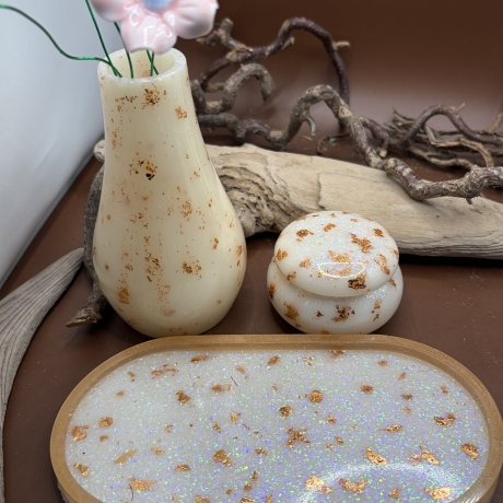 Handgefertigtes Epoxidharz-Deko-Set mit Tablett 