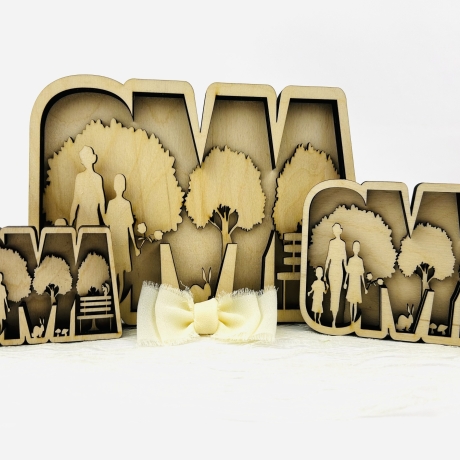 Oma-/Opa-Schriftzug in 3D-Optik aus Holz gelasert