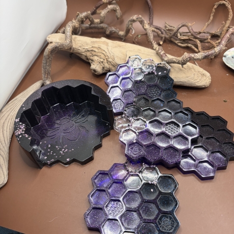 Epoxidharz-Untersetzer „Honigwabe“ – Handmade Gläseruntersetzer 