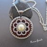 Kette kurz mit Anhänger rot silberfarben Upcycling