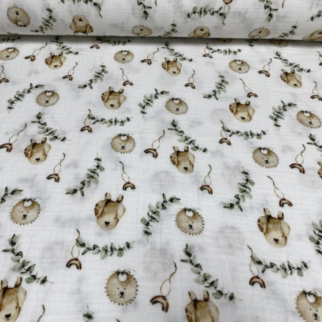 Musselin Stoff Tiere | Blätter | Hund | Meterware | Öko Tex 100