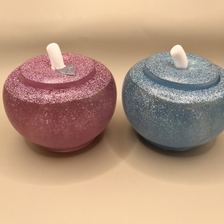 2er Set Apfel Dosen aus Harz – Pink & Blau – Glitzer – Handmade)