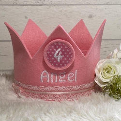 Geburtstagskrone mit Name und Zahl♥Filz♥rosa♥mitwachsend
