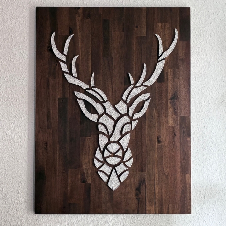 Hirsch, Wandbild, String Art mit Flächen, 80 x 60 cm
