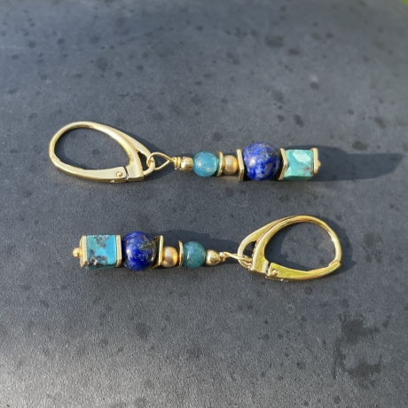 Ohrringe Lapis Lazuli Türkis Apatit blau vergoldet Geschenk