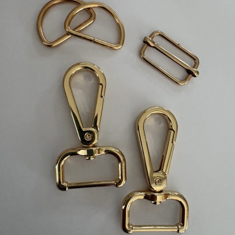 SET 25 mm gold rosAgold Karabinerhaken + D-Ringe + Schieber