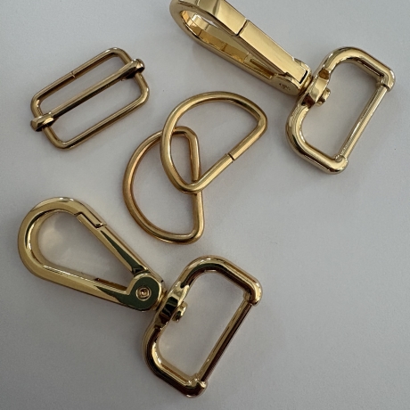 SET 25 mm gold rosAgold Karabinerhaken + D-Ringe + Schieber