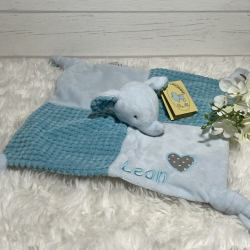 Schmusetuch Elefant personalisiert, hellblau, Geschenk zur Geburt