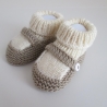 gestrickte Babyschuhe 0-3 Monate natur beige Riemchen