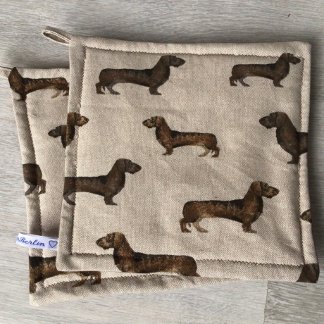 Topflappen Set XL - doppellagig Einzigartig - Dackel