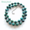 Edelstein Kette Chrysokoll Collier Perlenkette grün blau