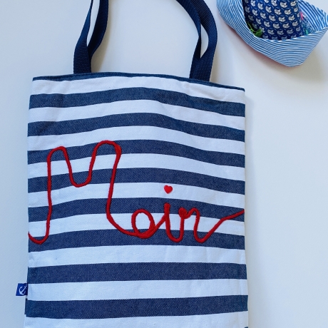 Shopper Jutebeutel Einkaufstasche handmade blau Streifen Meer  