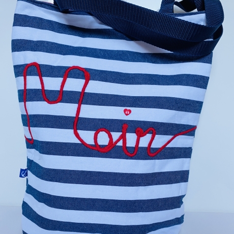Shopper Jutebeutel Einkaufstasche handmade blau Streifen Meer  