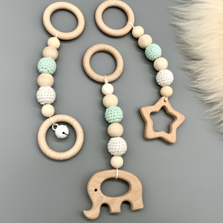 Spielbogen Anhänger Baby Gym Mobile Set Holz Elefant Stern Ring 