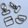Taschenset 25 mm silber Karabinerhaken + D-Ringe + Schieber 