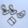Taschenset 25 mm silber Karabinerhaken + D-Ringe + Schieber 