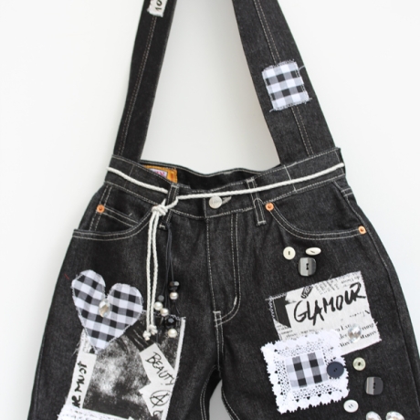 Black Denim Tasche mit Applikationen, Jeans Tasche in Schwarz
