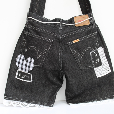 Black Denim Tasche mit Applikationen, Jeans Tasche in Schwarz