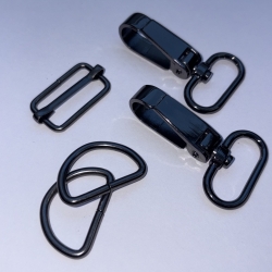 Taschenset 25 mm schwarz-silber Karabinerhaken D-Ringe Schieber