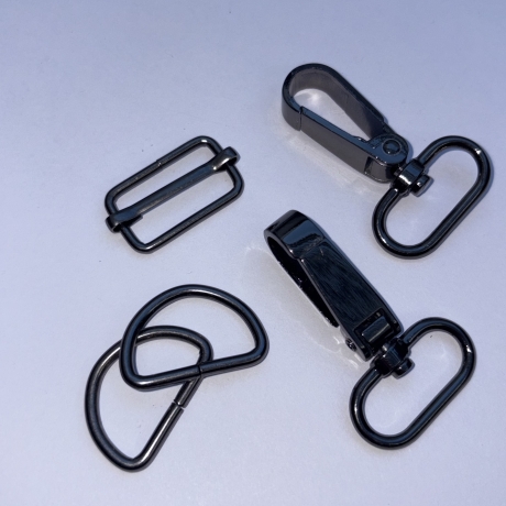 Taschenset 25 mm schwarz-silber Karabinerhaken D-Ringe Schieber