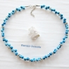 Perlen Kette kurz blau silberfarben Perlenkette zweireihig