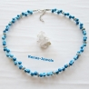 Perlen Kette kurz blau silberfarben Perlenkette zweireihig