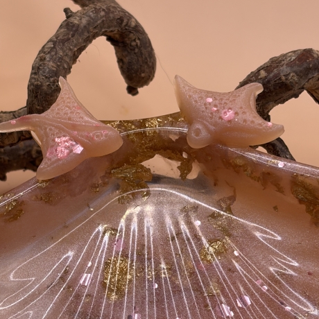 Handgemachte Seifenschale Muschel aus Epoxidharz  Rosa Gold Klar 
