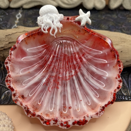 Handgemachte Seifenschale aus Epoxidharz – Muschel mit Glitzer