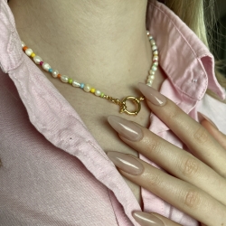 Kette Perlenkette Süßwasserperlen bunt gold