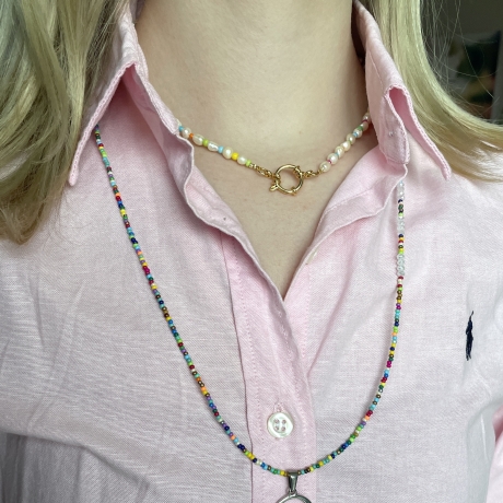 Damen Halskette Perlenkette Sommer Kette bunt