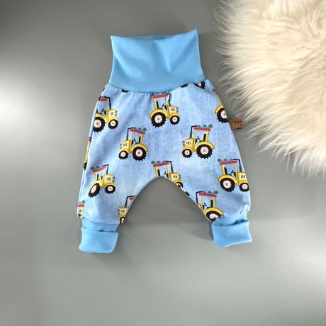 Baby Hose 50/56 Traktor hlellblau gelb Baumwoll Jersey Pumphose