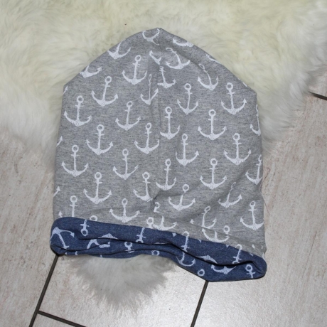 Wendemütze Beanie Longbeanie Anker Anchor handmade