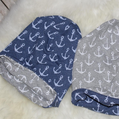 Wendemütze Beanie Longbeanie Anker Anchor handmade