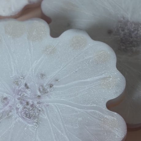 Untersetzer aus Epoxidharz – Blütenform in Creme & hellem Flieder