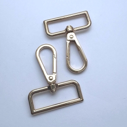 2x Karabinerhaken flach formschön 40 / 38 mm gold