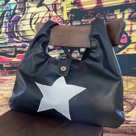 Kunstleder Tasche XXL Stern groß schwarz