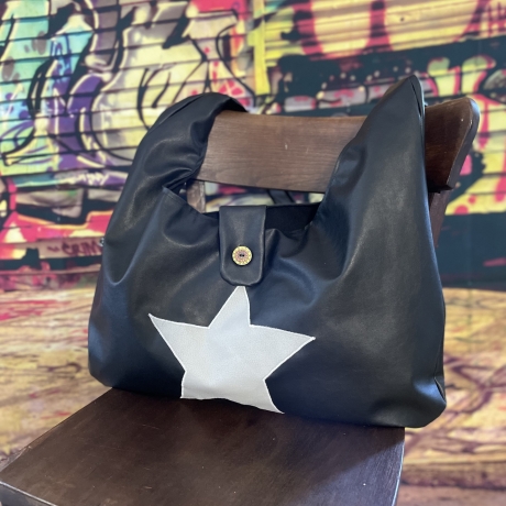 Kunstleder Tasche XXL Stern groß schwarz