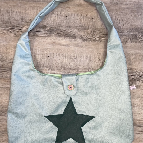 Kunstleder Tasche XXL Stern groß mintgrün