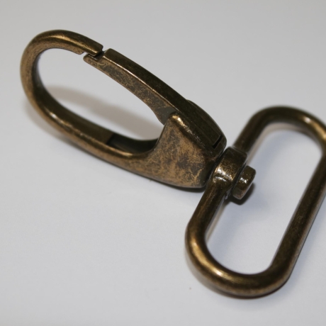 2x Karabinerhaken 40 mm / 38 mm altmessing formschön 