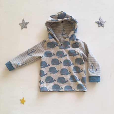 Kapuzenpullover Hoodie kleiner Wal, Größen 56 – 128